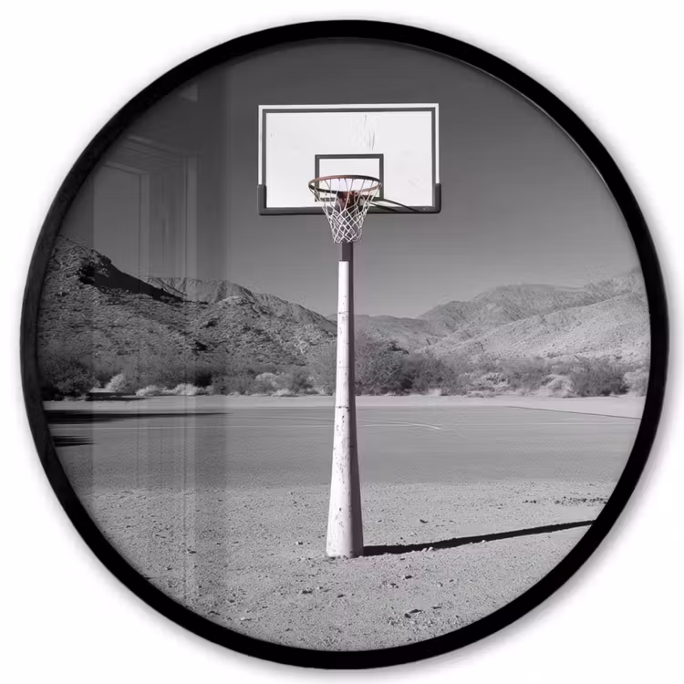 Basketbalpaal - Landschap - Zand - Wit Fotolijst rond zonder passe partout klein -3d