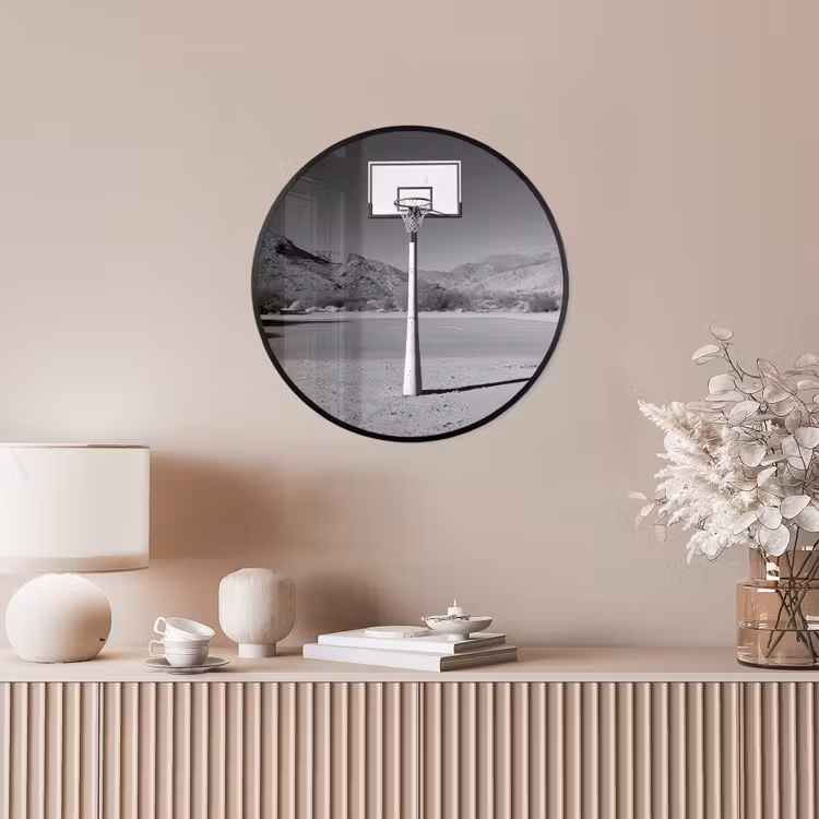 Basketbalpaal - Landschap - Zand - Wit Fotolijst rond zonder passe partout klein -sfeer3