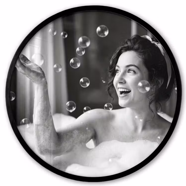Bad - Bubbels - Zwart - Wit Fotolijst rond zonder passe partout klein -3d
