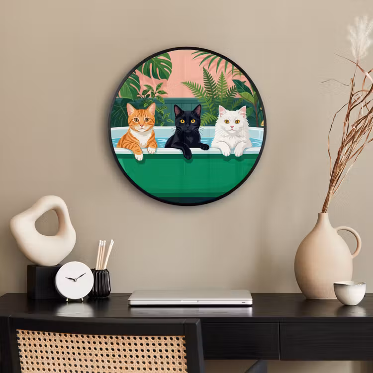 Badkamer - Kattenparade - Kleurrijk Fotolijst rond zonder passe partout klein -sfeer1