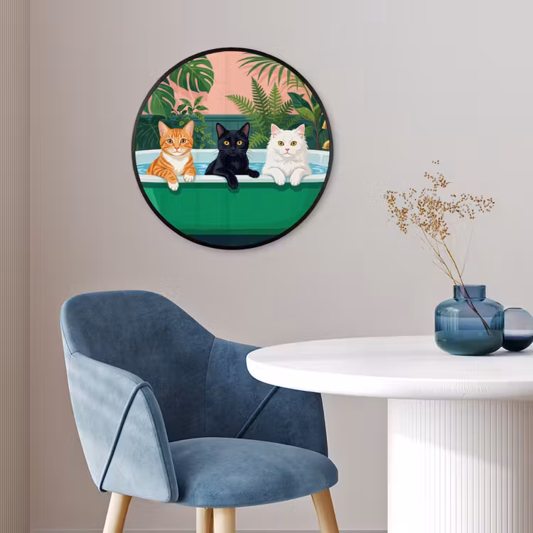 Badkamer - Kattenparade - Kleurrijk Fotolijst rond zonder passe partout klein -sfeer2