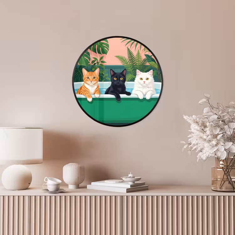 Badkamer - Kattenparade - Kleurrijk Fotolijst rond zonder passe partout klein -sfeer3