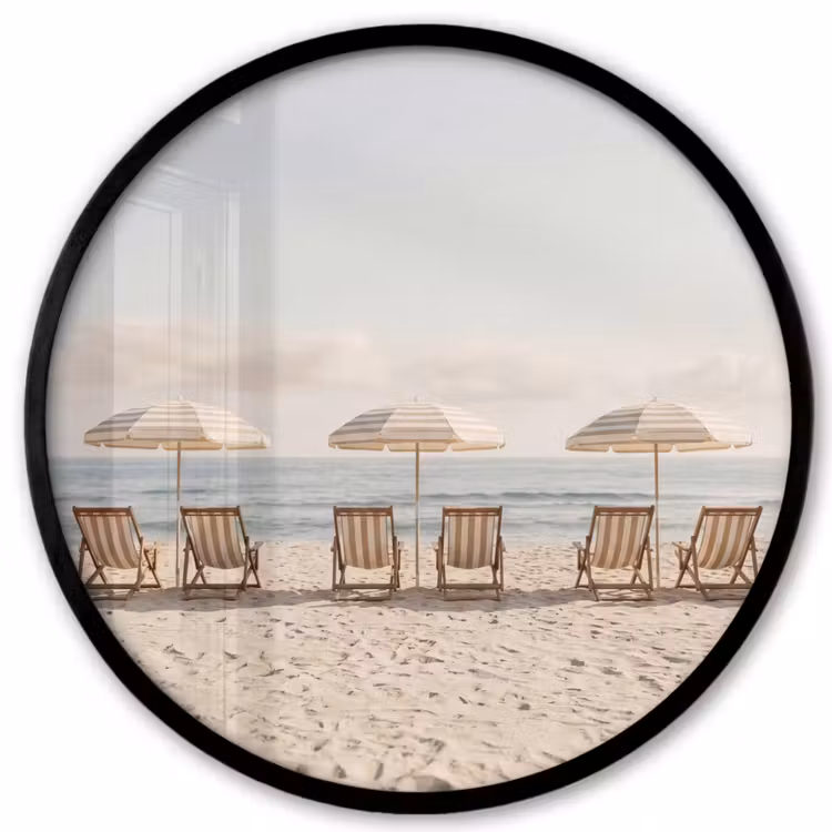 Strand - Stoelen - Parasol Fotolijst rond zonder passe partout klein -3d