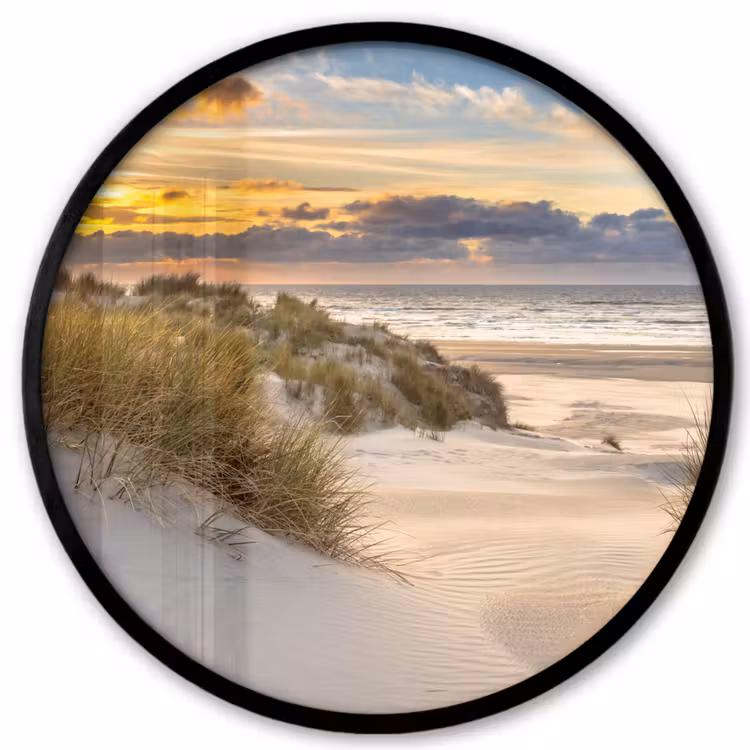 Strand - Duin - Gras - Zonsondergang - Zee Fotolijst rond zonder passe partout klein -3d