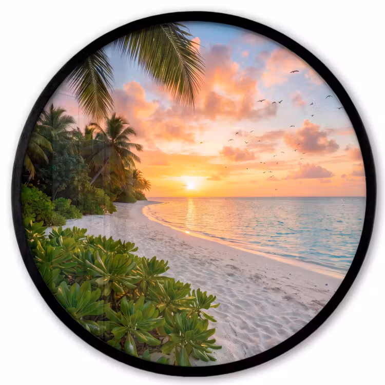 Strand - Zonsondergang - Palmbomen - Tropisch - Natuur Fotolijst rond zonder passe partout klein -3d
