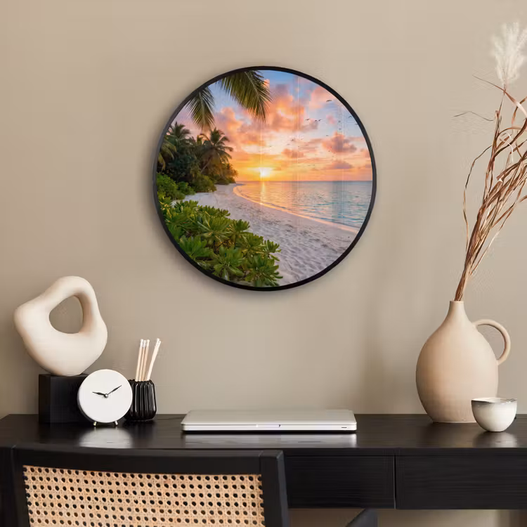 Strand - Zonsondergang - Palmbomen - Tropisch - Natuur Fotolijst rond zonder passe partout klein -sfeer1