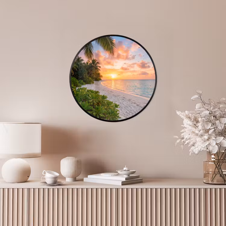 Strand - Zonsondergang - Palmbomen - Tropisch - Natuur Fotolijst rond zonder passe partout klein -sfeer3