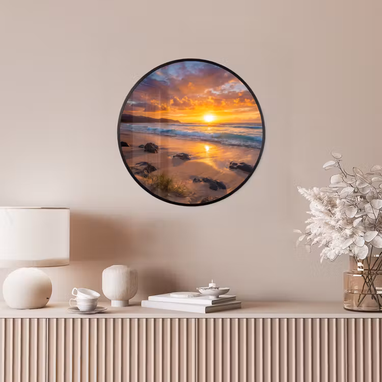 Strand - Zonsondergang - Golven - Natuur - Oranje Fotolijst rond zonder passe partout klein -sfeer3