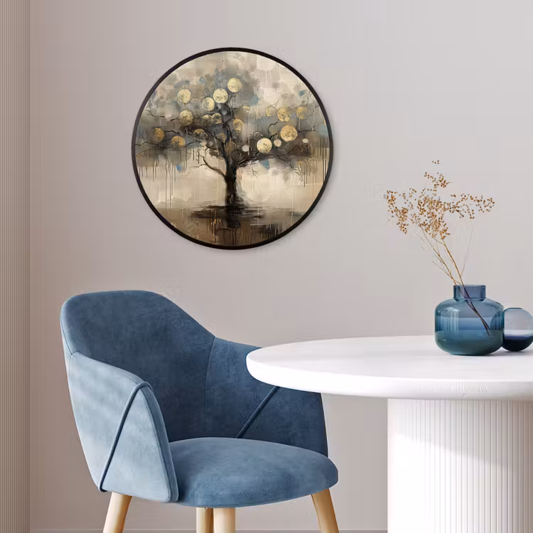 Beige - Abstract - Boom - Goud Fotolijst rond zonder passe partout klein -sfeer2