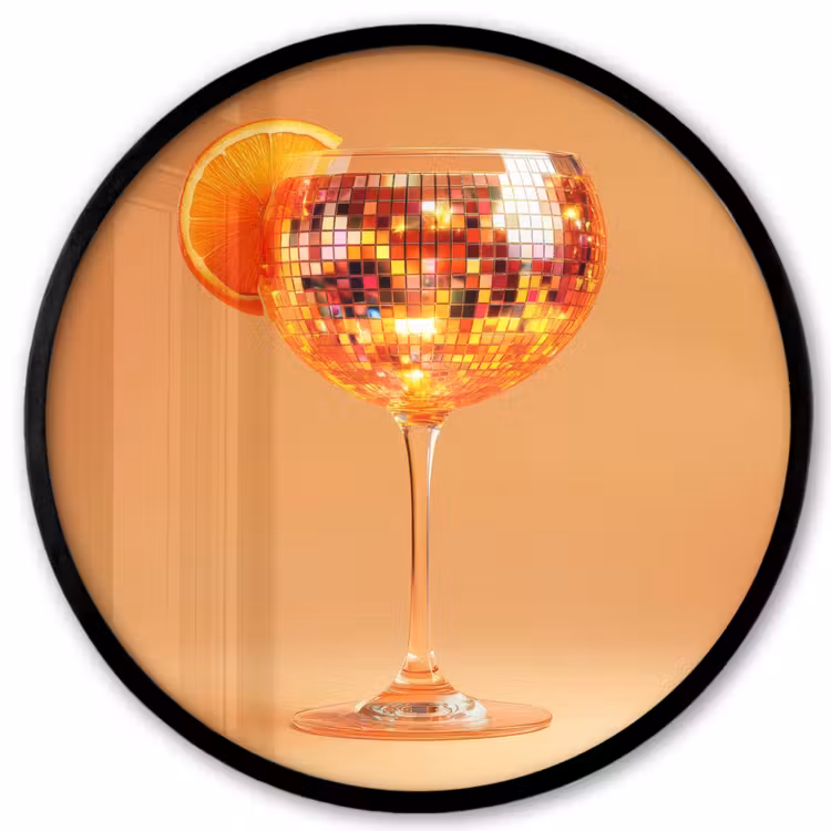 Drank - Oranje - Glitter - Disco Fotolijst rond zonder passe partout klein -3d