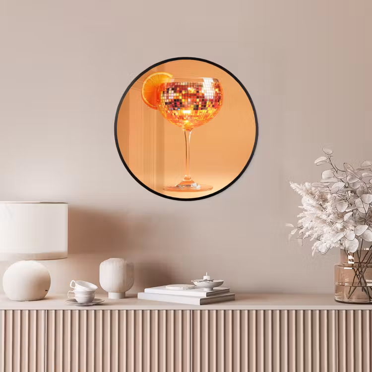 Drank - Oranje - Glitter - Disco Fotolijst rond zonder passe partout klein -sfeer3