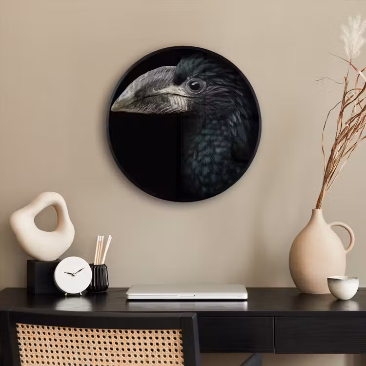 Vogel - Portret - Neushoornvogel - Zwart - Dieren Fotolijst rond zonder passe partout klein -sfeer1