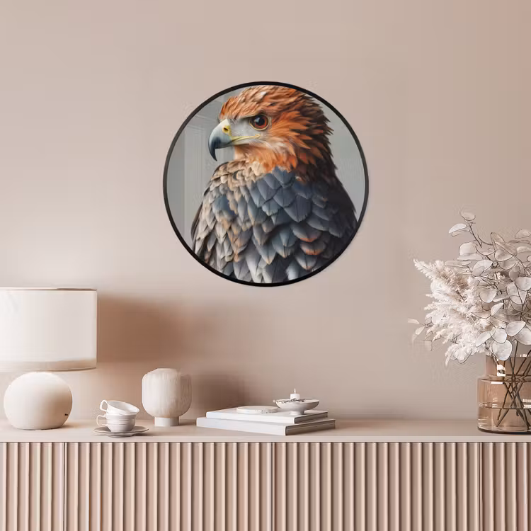 Vogel - Realistisch - Veren - Bruin Fotolijst rond zonder passe partout klein -sfeer3