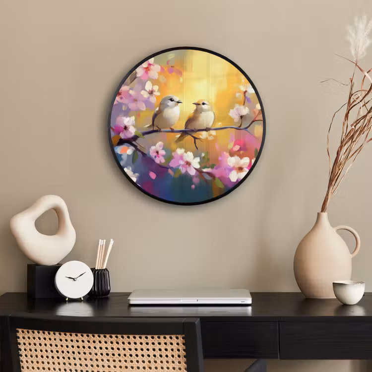 Vogels - Bloemen - Roze Fotolijst rond zonder passe partout klein -sfeer1