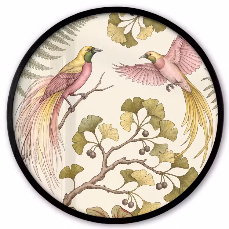 Vogels - Tropisch - Botanisch - Roze Fotolijst rond zonder passe partout klein -3d