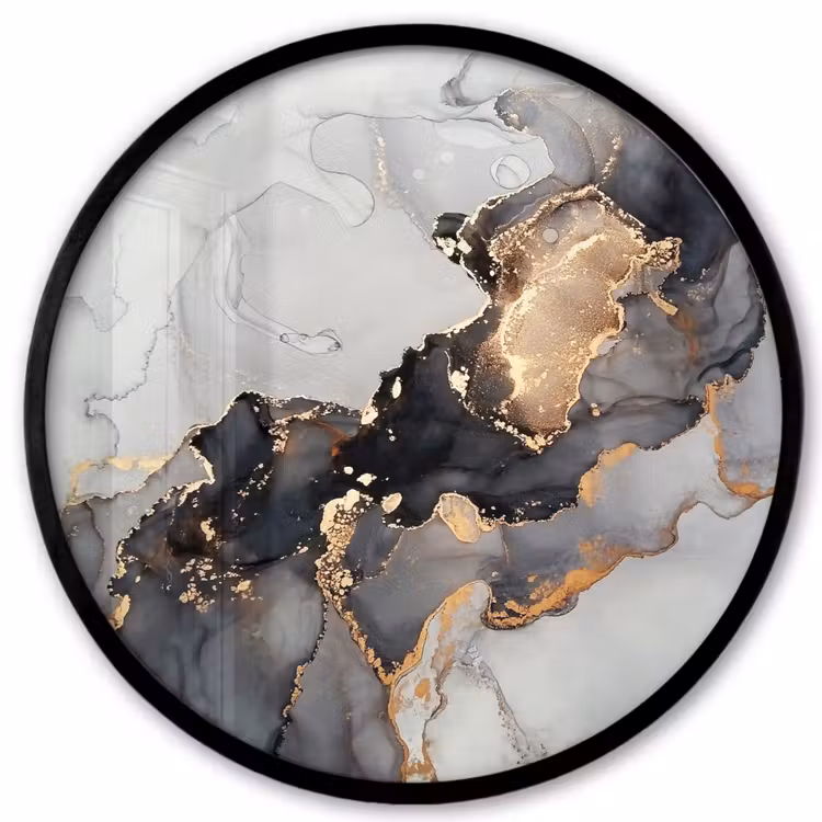 Zwart - Marmer - Luxe - Goud Fotolijst rond zonder passe partout klein -3d
