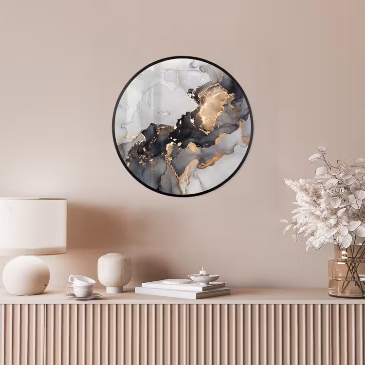 Zwart - Marmer - Luxe - Goud Fotolijst rond zonder passe partout klein -sfeer3