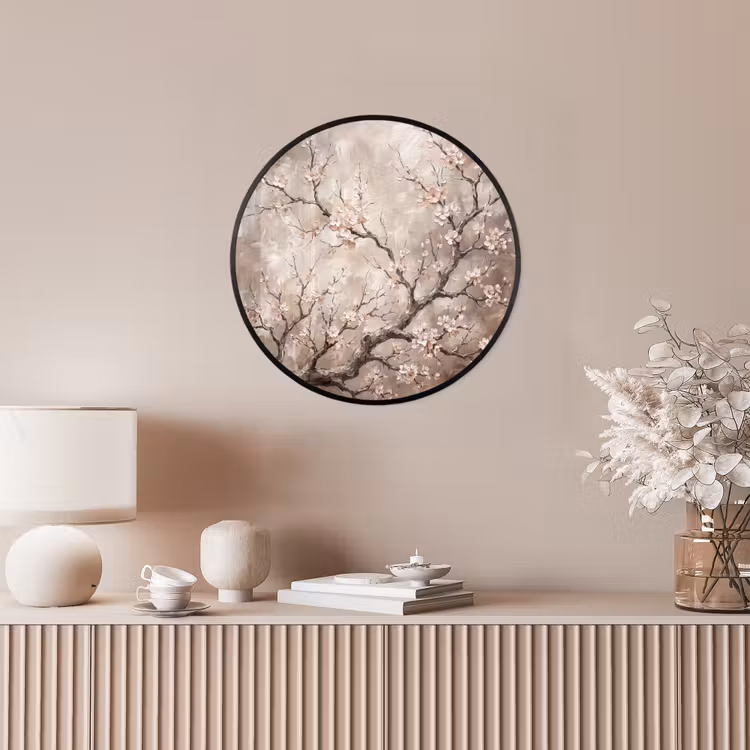 Bloesem - Takken - Schilderij - Beige - Serene Fotolijst rond zonder passe partout klein -sfeer3