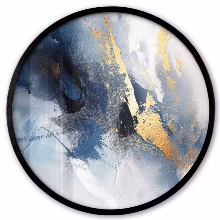 Blauw - Modern - Marmer - Abstract - Goud Fotolijst rond zonder passe partout klein -3d