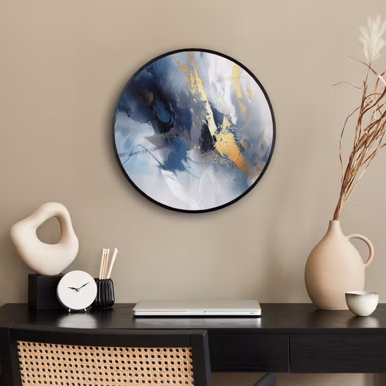 Blauw - Modern - Marmer - Abstract - Goud Fotolijst rond zonder passe partout klein -sfeer1