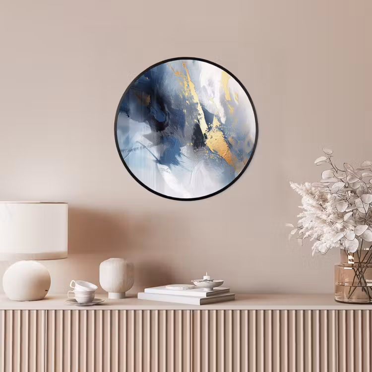 Blauw - Modern - Marmer - Abstract - Goud Fotolijst rond zonder passe partout klein -sfeer3
