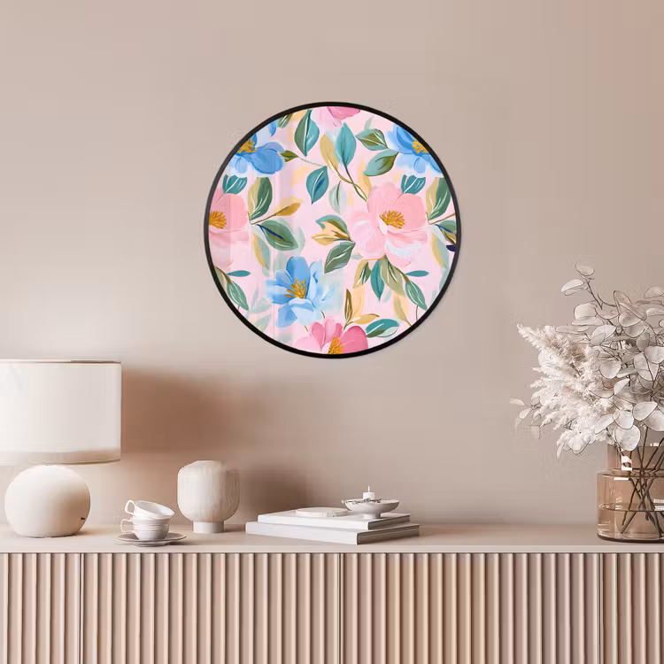 Blauw - Roze - Bloemen Fotolijst rond zonder passe partout klein -sfeer3