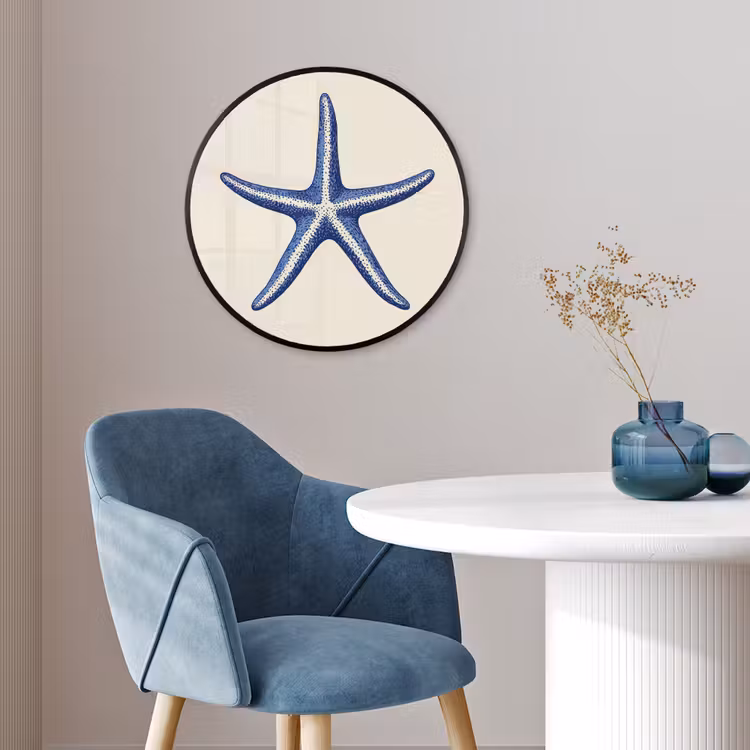 Blauwe zeester - Minimalistisch - Beige Fotolijst rond zonder passe partout klein -sfeer2