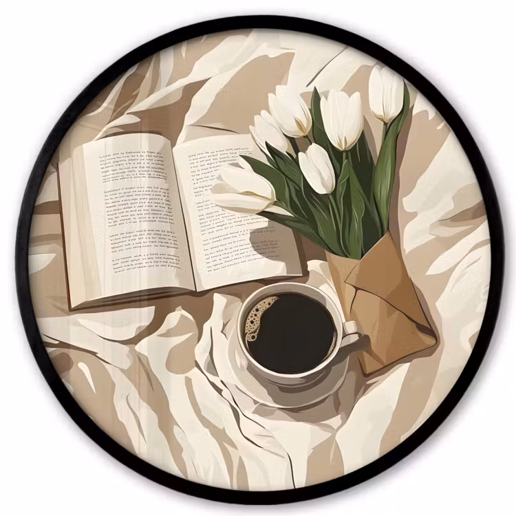 Boek - Illustratie - Tulpen - Koffie Fotolijst rond zonder passe partout klein -3d
