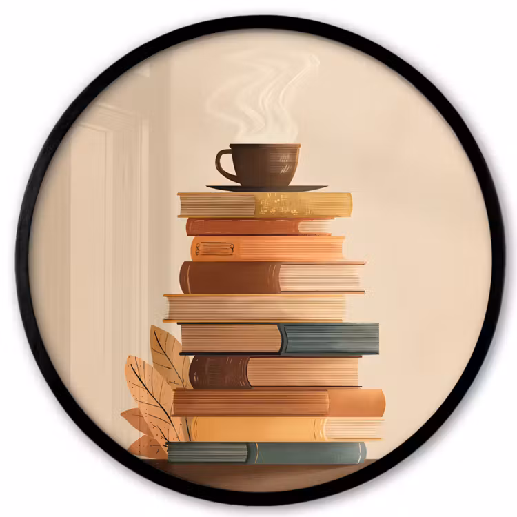 Boeken - Toren - Koffie - Beige Fotolijst rond zonder passe partout klein -3d