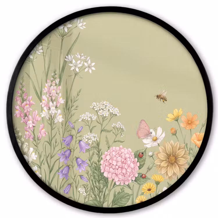 Botanisch - Bloemen - Kleurrijk Fotolijst rond zonder passe partout klein -3d
