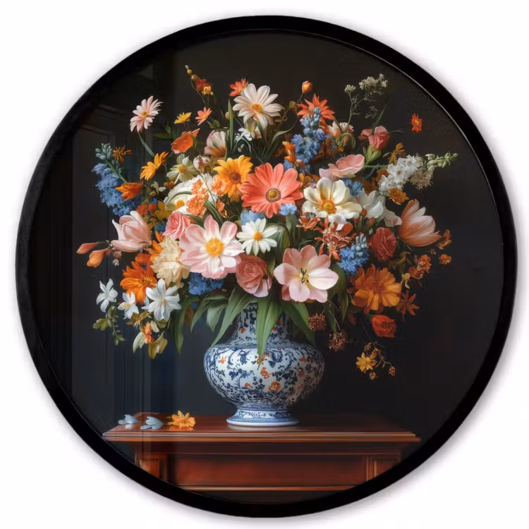 Boeket - Roze - Bloemen - Vaas Fotolijst rond zonder passe partout klein -3d