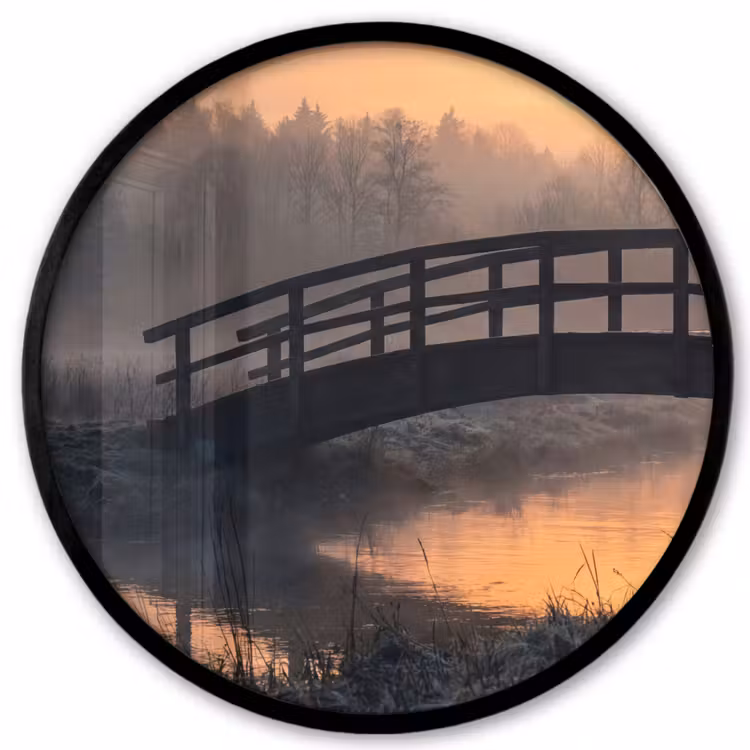 Brug - Mist - Bomen - Water Fotolijst rond zonder passe partout klein -3d