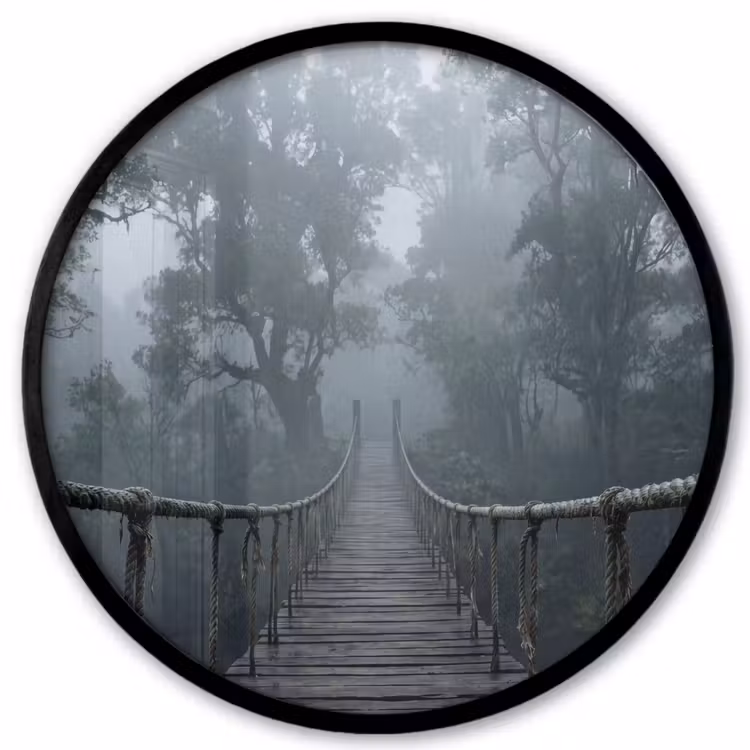 Brug - Jungle - Mist - Natuur Fotolijst rond zonder passe partout klein -3d