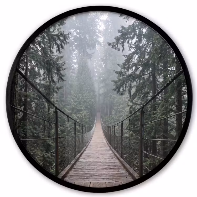 Brug - Bos - Mist - Natuur Fotolijst rond zonder passe partout klein -3d