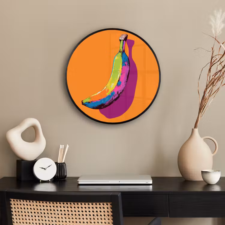 Felle kleuren - Banaan - popart Fotolijst rond zonder passe partout klein -sfeer1