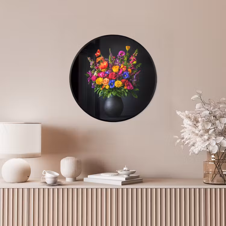 Felgekleurd - Bloemen - Vaas Fotolijst rond zonder passe partout klein -sfeer3