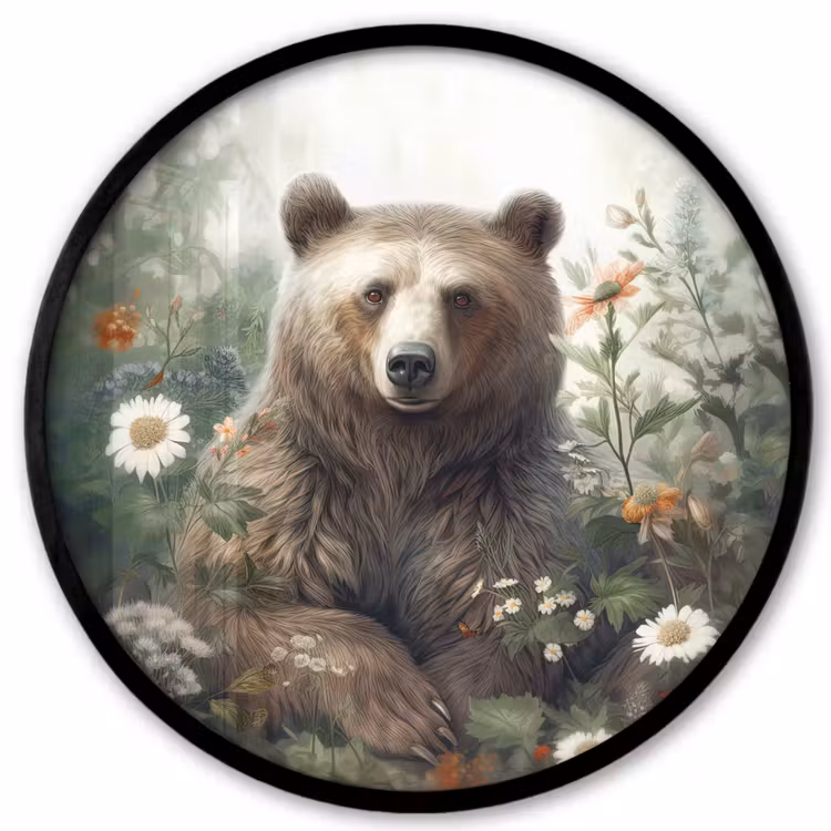Bruine beer - Wilde dieren - Bloemen - Planten Fotolijst rond zonder passe partout klein -3d