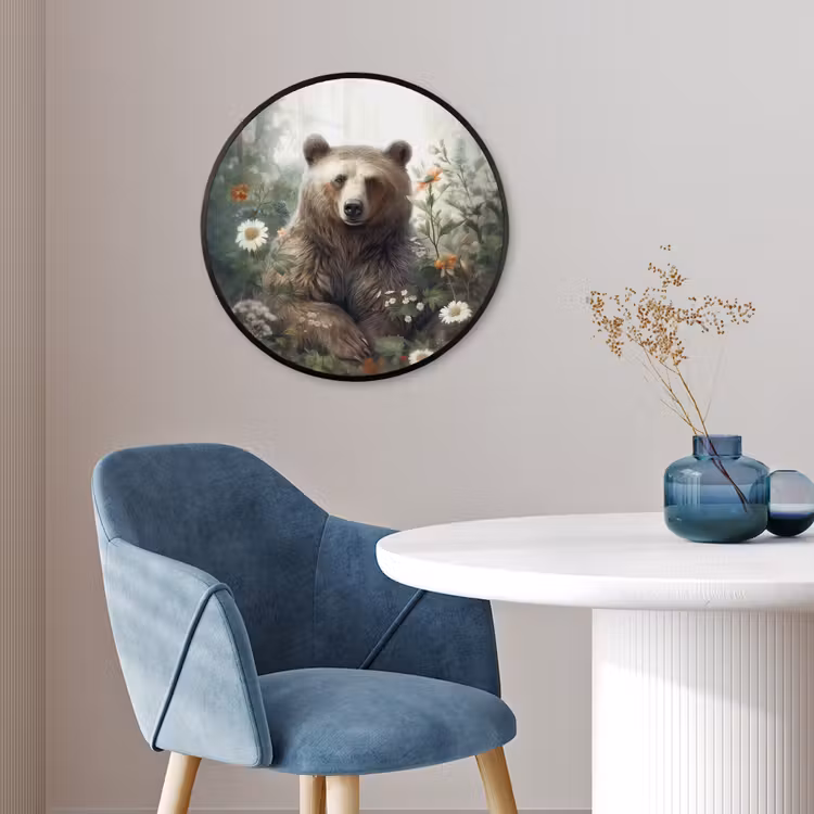 Bruine beer - Wilde dieren - Bloemen - Planten Fotolijst rond zonder passe partout klein -sfeer2