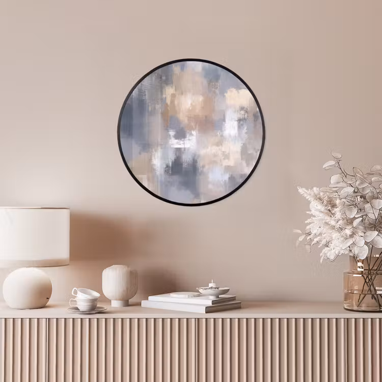 Penseelstreken - Schilderij - Beige Fotolijst rond zonder passe partout klein -sfeer3