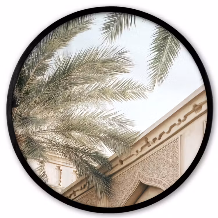 Gebouw - Palmbomen - Beige - Zon Fotolijst rond zonder passe partout klein -3d