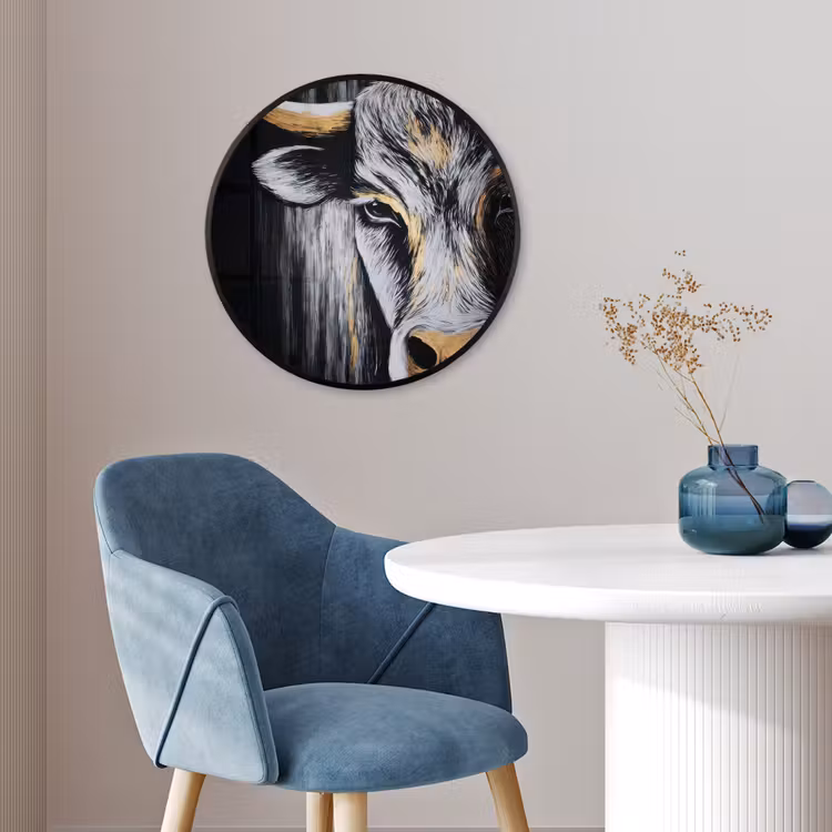 Stier - Hoorns - Snuit - Goud Fotolijst rond zonder passe partout klein -sfeer2