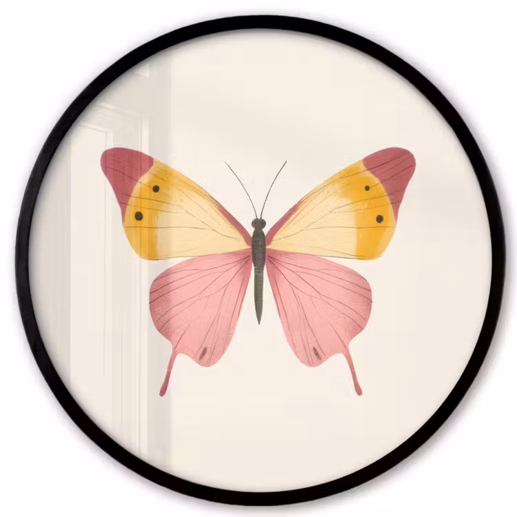 Vlinder - Illustratie - Roze Fotolijst rond zonder passe partout klein -3d