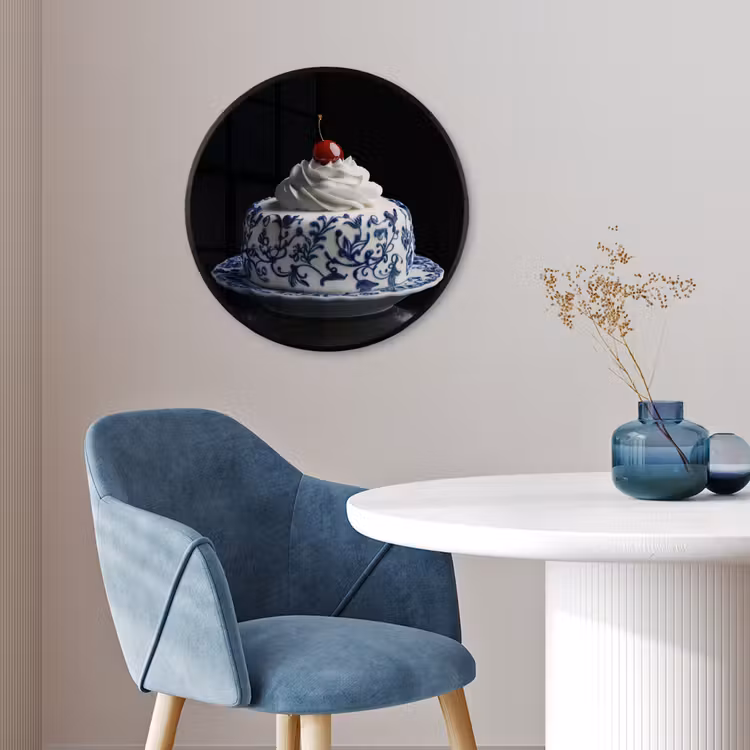Taart - Slagroom - Kers - Bord - Delfts blauw Fotolijst rond zonder passe partout klein -sfeer2