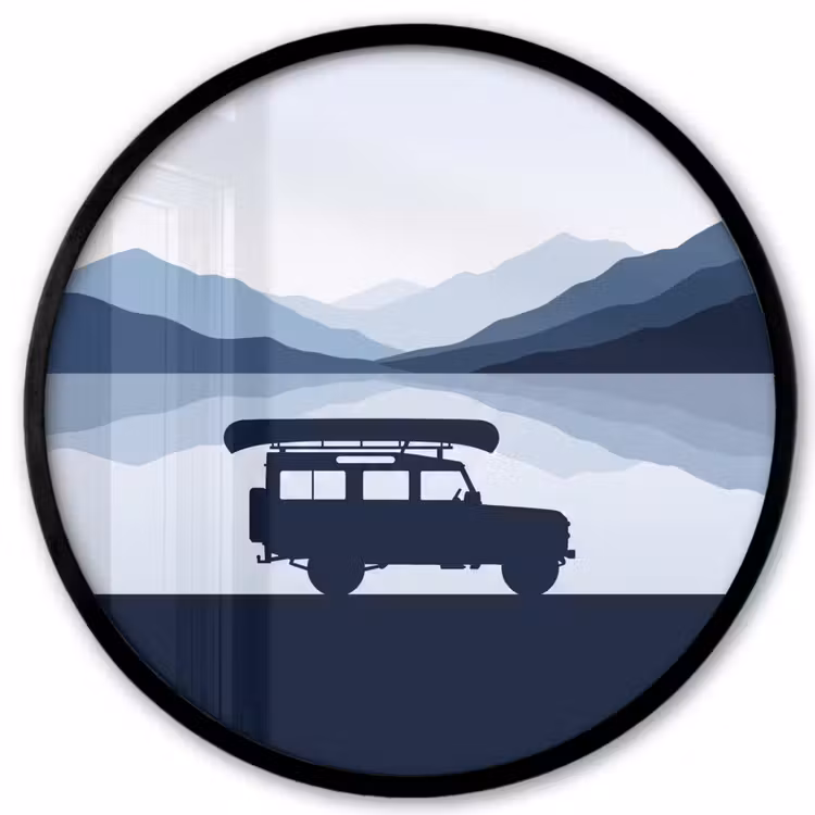 Auto - Meer - Bergen - Blauw Fotolijst rond zonder passe partout klein -3d