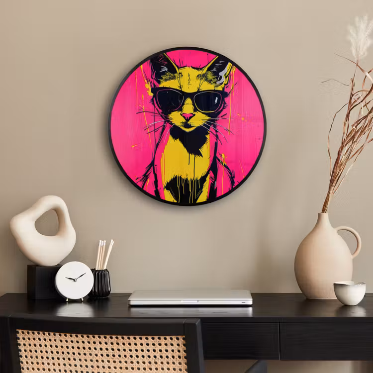Kat - Art - Zonnebril - Roze Fotolijst rond zonder passe partout klein -sfeer1