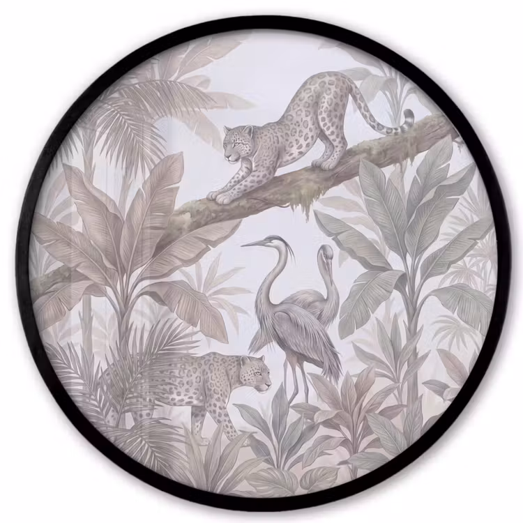 Kat - Vogel - Jungle - Illustratie - Dieren Fotolijst rond zonder passe partout klein -3d