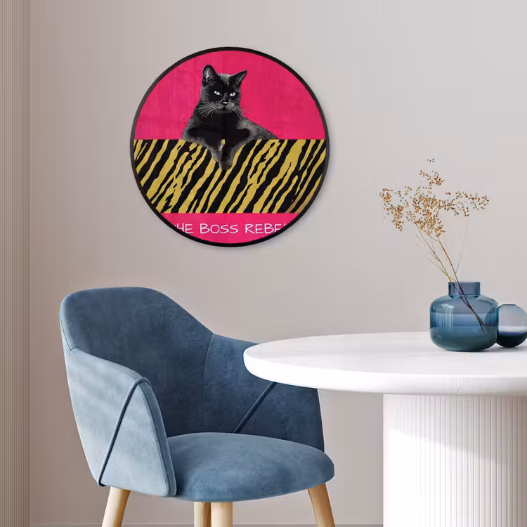 Kat - Baas - Roze - Tijgerprint Fotolijst rond zonder passe partout klein -sfeer2