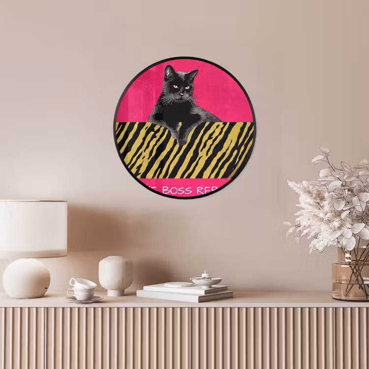 Kat - Baas - Roze - Tijgerprint Fotolijst rond zonder passe partout klein -sfeer3