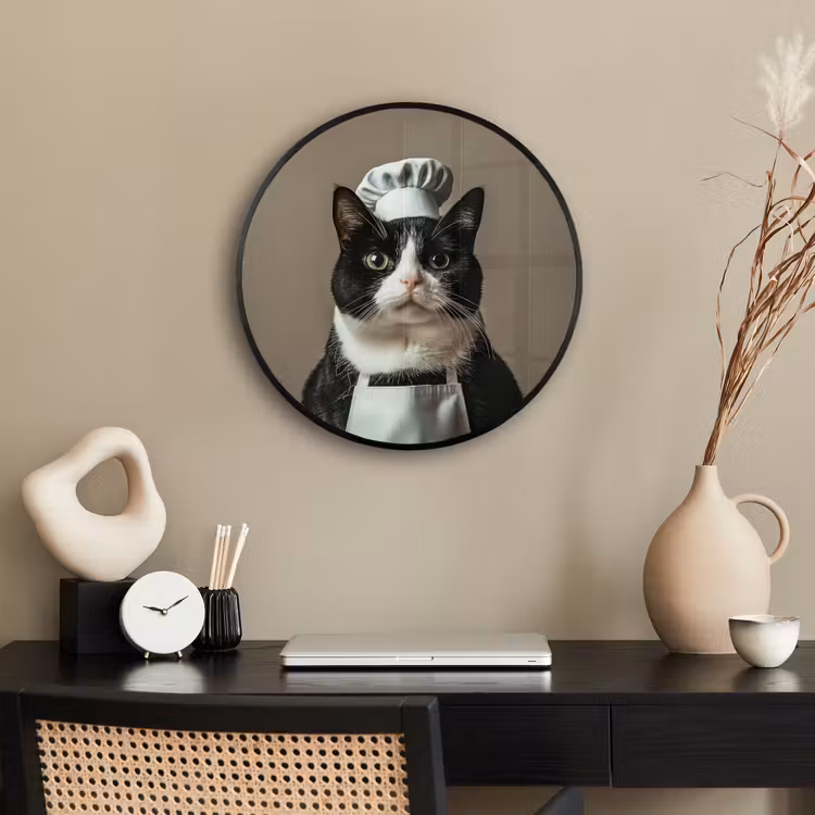 Kat - Kokskleding - Zwart - Wit Fotolijst rond zonder passe partout klein -sfeer1