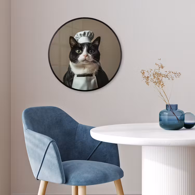 Kat - Kokskleding - Zwart - Wit Fotolijst rond zonder passe partout klein -sfeer2